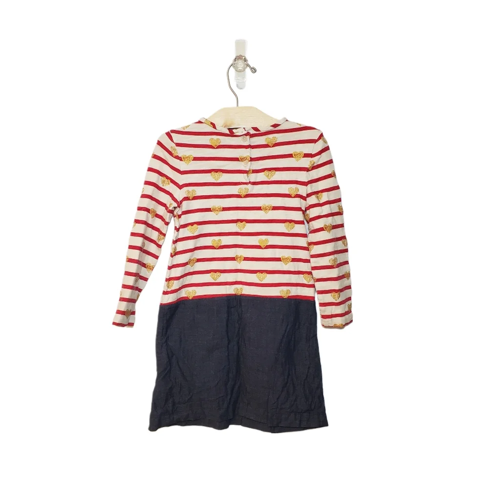 Gap 5T Red Striped Gold Heart Pocket Long Sleeve Chambray Skirt Shift Dress